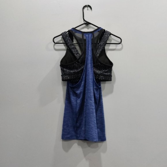 Lululemon Tough It Out Tank Heathered Sapphire Blue Butterfly Texture Black - Picture 4 of 7